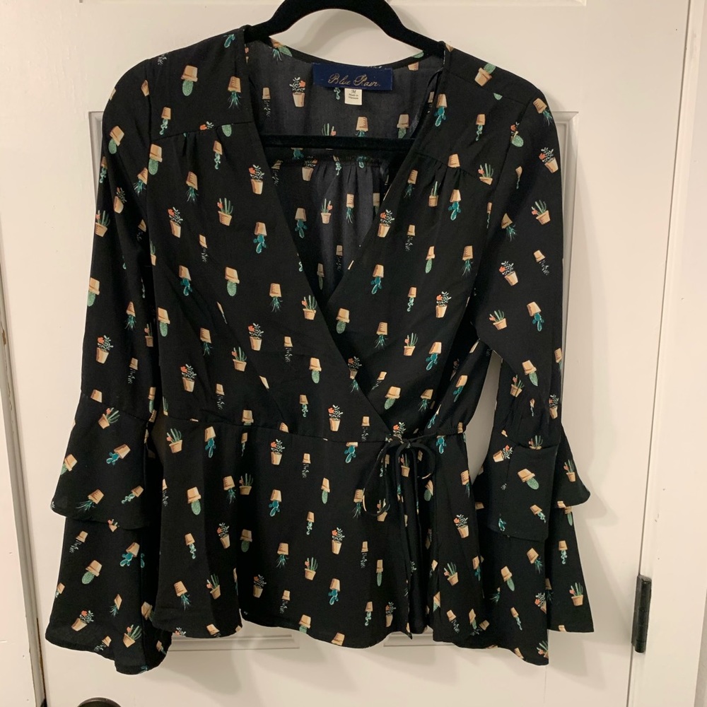 Bell-Sleeve Cactus Succulent Blouse